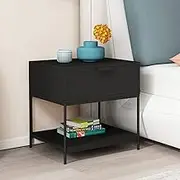 Luxsuite Bedside Table Nightstand with Drawer & Open Shlef Sofa End Table Side Table Modern Bedroom Furniture 50x40x50cm Black