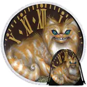 Fairytale Art Cheshire Cat Clock Round Beach Towel