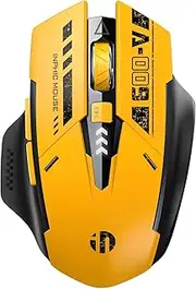 INPHIC Wireless Gaming Mouse, Tri-mode Bluetooth 5.0/4.0 & 2.4G USB Wireless Mouse, Rechargeable, 800-2400 DPI Adjustable, Power level Indicator, Bluetooth Mice for Laptop PC Computer, Mecha Yellow