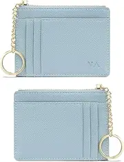 [Valentoria] Slim Minimalist RFID Blocking Leather Wallets Credit Card Holder Case Money Clip Pocket Wallet Coin Purse Keychain Travel Clutch Handbag Pocket Pouch Holster Gifts for Women Men (Blue)
