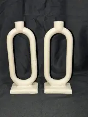 Set Of 2 Crate & Barrel Lorin Medium Concrete Taper Candle Holders