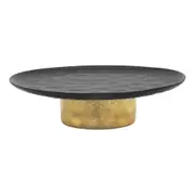 Ecology Speckle Stoneware Footed Cake Serving Stand, Ebony With Gold Base 32x8cm