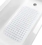 TIKE SMART Large Non-Slip Bathtub & Shower Mat 31 inch x16 inch (Smooth/Non-Textured Tubs Only) Safe, Clean, Machine-Washable, Superior Grip&Drainage, Vinyl, Opaque White, Medium