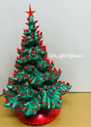15 1/2 In Ceramic Tree, Green & Red Metallic Paint , 200 Plus Red Light Bulbs