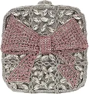 [HUANG ZHUANG] Bowknot Cute Crystal Box Clutch Luxury Evening Bag Women Sparkly Rhinestone Handbags Purses