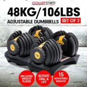 Powertrain 48KG Adjustable Dumbbell Set Home Gym Exercise Equipment Weights Gold