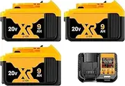 20V/60V 6.0Ah Li-ion Battery with BDC112 Charger – Compatible with Dewalt DCB206/DCB200 Tools – High Capacity Replacement for Cordless Lawn Mowers, Drills & Outdoor Equipment(9AH X3 Charger X1)