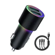 Catzon 4.8A Dual USB Car Charger+3-in-1 USB Charging Cable For Apple iPhone Android