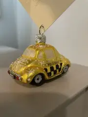 Patricia Breen Mini Taxi Yellow Snowflakes Car Checkered Christmas Ornament