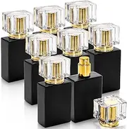 Foraineam 8 Pack 30ml / 1 oz. Black Refillable Perfume Bottles, Portable Square Empty Glass Perfume Atomizer Bottle with Spray Applicator, Black