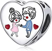 [Mefusha] Tender love Charms 925 Sterling Silver Boy and Girls Heart Charm Bead compatible with Pandora Bracelet Necklace