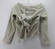 Zara Top Women XS Beige Linen Cropped Blouse Ruched Front Tie Button Up $119 NEW