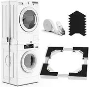 YUZEER Universal Stacking Kit for Washing Machine and Dryer, with Ratchet Straps,The Size of The Stacking Rack is Adjustable, Suitable for Washing Machines and Dryers Ranging from 45-68 cm(White)