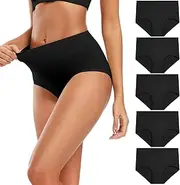 [DOONAU] Comfort - First: Women's Cotton Underwear, High - Waisted & Full - Coverage (Regular & Plus Sizes), Black-5pack, Medium