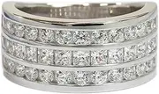 [Generic] Genuine Moissanite or Simulated Diamond Sterling Silver 10mm Wide Triplex Row Cocktail Cluster Dress Promise Ring Unisex Wedding Ring