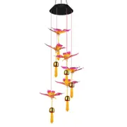 Butterfly Hummingbird Wind Chimes Pendant Bell Solar Wind Chime Lights -Pink