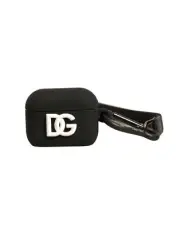 Dolce&Gabbana Unisex Black Airpods Case Silicone Solid Logo Embossed Mini Holder