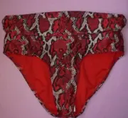 Next Snake Roll Top Bikini Briefs red black animal print Size 8 New Tags BNWT