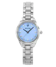 Bulova Sutton Diamond Accent Stainless Steel Light Blue Dial 96P250 Ladies Watch