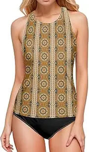 [Joisal] Swim Suit Tops, Boho Women Tankini, Swim Tops for Women with Built in Bra, Small