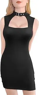[LittleForBig] Women Cotton Sleeveless Cyber Goth Bodycon Collared Mini Dress Skirt
