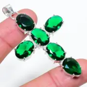 Chrome Diopside Gemstone Handmade 925 Sterling Silver Jewelry Pendant Size 2.5"