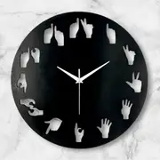 Modern Wall Clock - Funky Hand Numbers - Black - 38cm Diameter