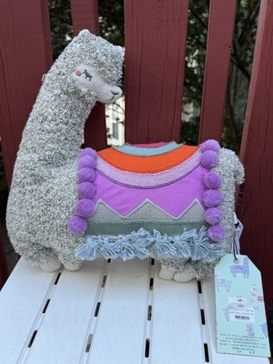 Indigo Alpaca Llama Fur Artisan Decorative Pillow 16" Plush - NWT