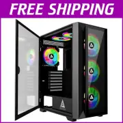 Mid Tower Gaming PC Case - 6x ARGB Fans, Magnetic Glass & RGB Modes for Gamers
