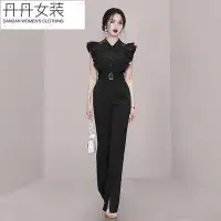 在飛比找Yahoo!奇摩拍賣優惠-洋裝 連身裙 禮服 夏季女裝2022新款時尚黑色荷葉袖高腰連