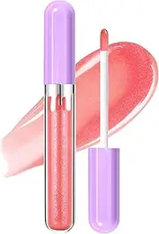 DAGEDA Shimmer Lip Gloss, High-Shine Finish,Liquid Glitter Lipstick for Rave Party, Lightweight, Moisturizing, Glitter Lip Gloss with Fine Glitter for Glimmer Makeup (Coral)