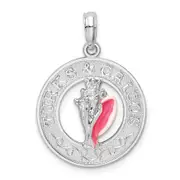 Sterling Silver De-Ani Rhodium-Plated Enameled Turks And Caicos With Shell Pendant