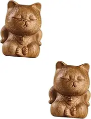 2pcs Cat Ornaments Wood Cat Statue Mini Animal Toys Miniature Adornment Moss Cat Sculpture Cake Toppers Terrarium Decor Cat Figure Toys Green Sandalwood Vintage Office Wooden Cat(Color:As Shownx4pcs,S