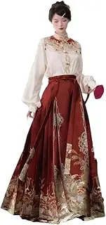 [JINFUHAO] Horse Face Skirt Ming Dynasty Hanfu Improved Aircraft Sleeves Improved Chinese Wedding Women's Set Hanfu Suit, 3pcs Set, Medium