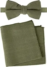 [Spring Notion] Men's Linen Blend Bow Tie and Pocket Square Handkerchief Hanky Set