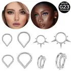 16G Titanium Hinged Septum Clicker Segment Nose Ring CZ Crystal Nostril Piercing