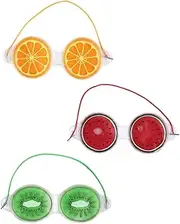 Vaguelly 3Pcs Cartoon Fruit Eye Gel Masks Cold Hot Compress for Puffy Eyes Reusable Eye Ice Packs Watermelon Lemon Kiwi Portable Eye Pads for Relaxation Beauty Treatment