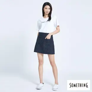 【SOMETHING】女裝 A字細條紋短裙(丈青色)