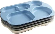 Divided Plates for Kids Adults, 12 Inch (4PCS) Unbreakable Wheat Straw Section Plates, Large Lightweight Reusable Compartment Lunch Trays, BPA Free Dishwasher & Microwave Safe