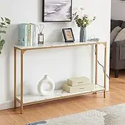 Console Table with Charging Station, 120 cm Entryway Table with Shelves, 2-Tier Narrow Sofa Table, Long Behind Couch Table, for Entryway, Foyer, Living Room, Hallway, White