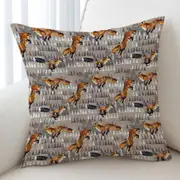 North American Trees Behind Playful Fox Cushion Cover