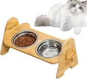 Elevated Dog Bowls, Wooden Feeder Stand, Adjustable Height, Non-Slip Base, Double Bowl Set for Small Medium Large Pets, Home Feeding Station, 800g 39x17x18cm Wooden