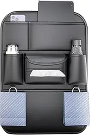 Car Seat Organizer Backseat - Back of Seat Car Organizer Bag - Leather Protector Cup Holder, Tissue Holder Storage Pockets Kick Mat for Kids Toddler Travel Accessories