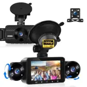 4 Channel Dash Cam Front and Rear Inside Left Right, 3'' 1080P Dash Camera fo...