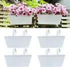 LaLaGreen Rail Planter Box (4 Pack, 16 Inch) Large White Metal Hanging Flower...