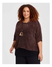 [Taking Shape] Chenille Pointelle Knit Over Top in Chocolate