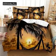v47 Bed Sheets Printed Cotton Duvet Cover Sets Seascape Home Textile Kids, Adults Bed Set Queen Size Duvet Cover with Pillowcase Bedclothes 3-Piece Be