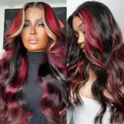 Red Blonde Highlight T Part Lace Frontal Wig Wavy Human Hair Wigs PrePlucked