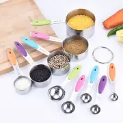 10 pcs Measuring Cup Measuring Spoon Stainless Steel Multicolor Silicone Handle