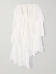 [Alaïa] Alaïa - Tiered Asymmetric Cotton Midi Skirt - White - FR 42 FR 42 White